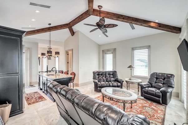 Chandelier, Interior, Living room, Pendant Lights, Recessed Lighting, Wooden Beams