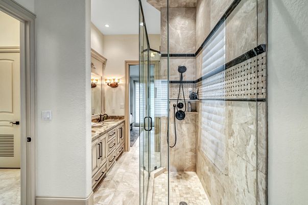 Bathroom, Glass Shower, Interior, Recessed Lighting