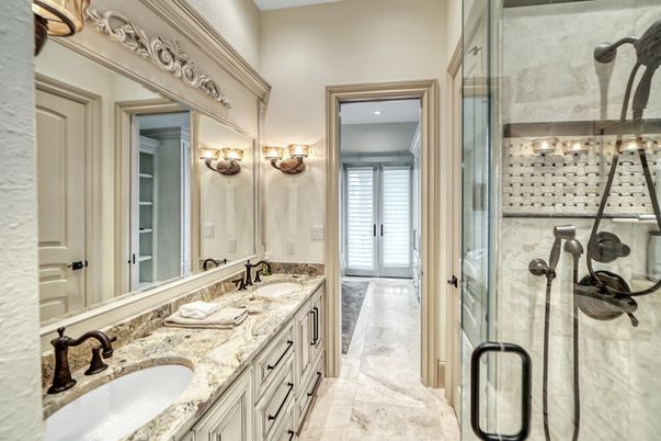 Bathroom, Dual Sink Vanities, Glass Shower, Interior, Recessed Lighting