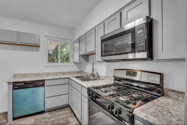 Interior, Kitchen, Stainless Steel Appliances, Wood Texture Flooring