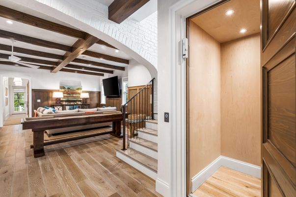 Interior, Living room, Recessed Lighting, Wooden Beams, Wood Texture Flooring, Wooden Walls