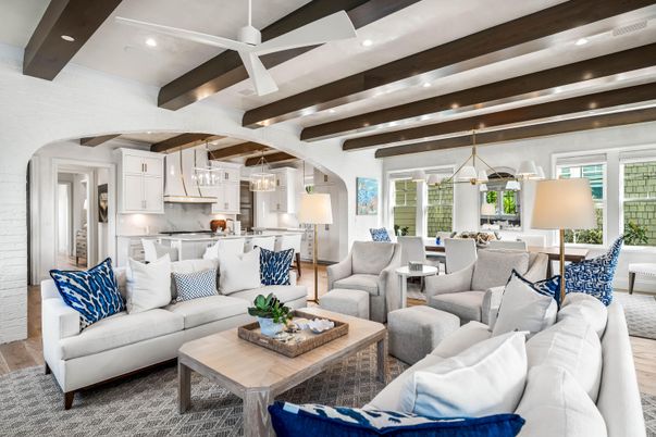 Dining room, Interior, Kitchen, Living room, Pendant Lights, Recessed Lighting, Stainless Steel Appliances, Stone Walls, Wooden Beams