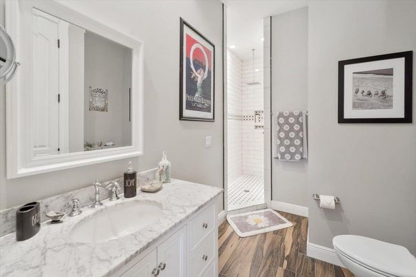 Bathroom, Interior, Recessed Lighting, Wood Texture Flooring
