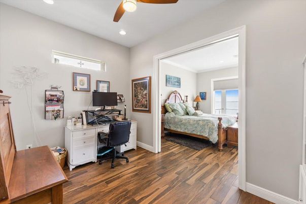 Bedroom, Home Office, Interior, Recessed Lighting, Wood Texture Flooring