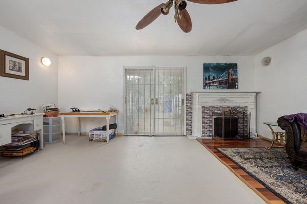 Fireplace, Home Office, Interior, Wood Texture Flooring