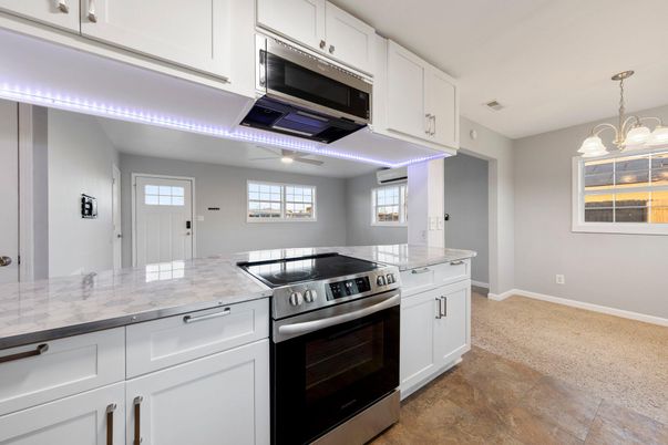 Chandelier, Interior, Kitchen, Stainless Steel Appliances