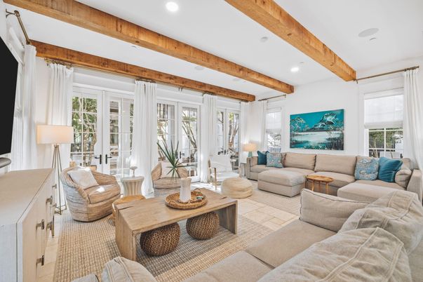 Interior, Living room, Recessed Lighting, Wooden Beams