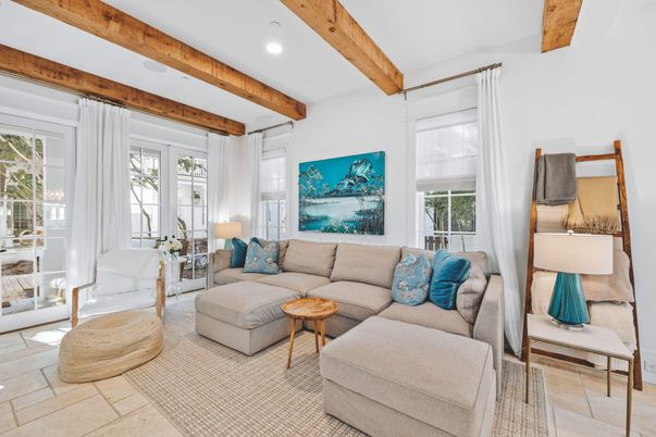 Interior, Living room, Recessed Lighting, Wooden Beams
