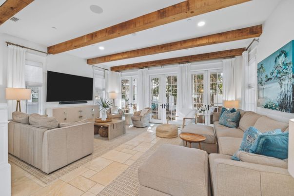 Interior, Living room, Recessed Lighting, Wooden Beams