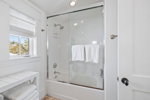 Bathroom, Glass Shower, Interior, Recessed Lighting
