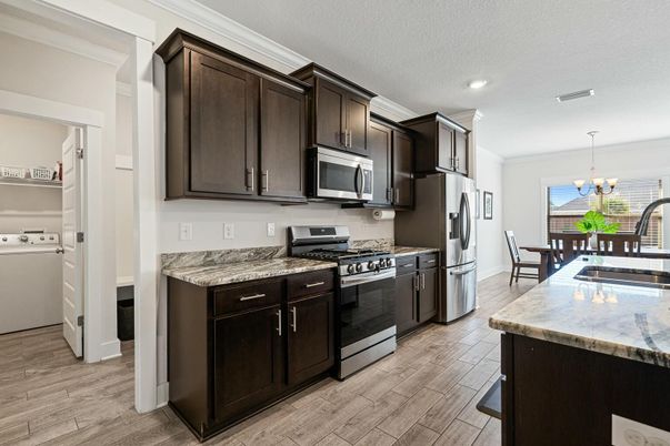 Chandelier, Dining room, Interior, Kitchen, Recessed Lighting, Wood Texture Flooring
