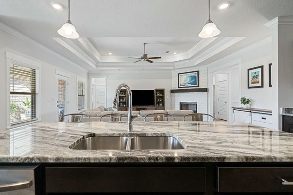 Fireplace, Interior, Kitchen, Pendant Lights, Recessed Lighting