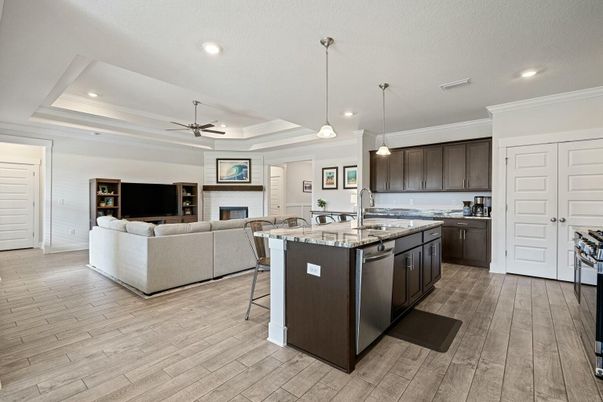 Interior, Kitchen, Living room, Pendant Lights, Recessed Lighting, Wood Texture Flooring