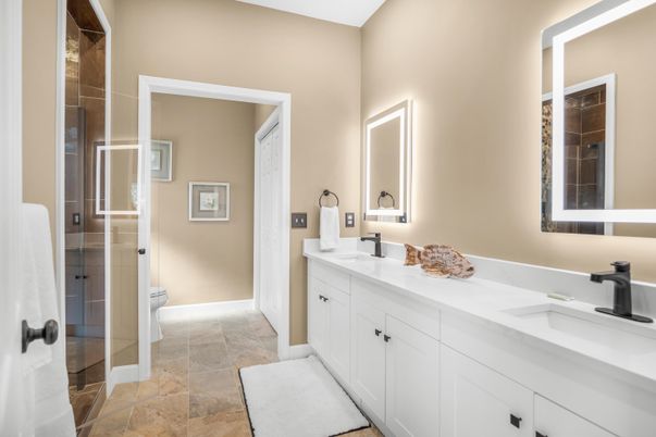 Bathroom, Dual Sink Vanities, Glass Shower, Interior