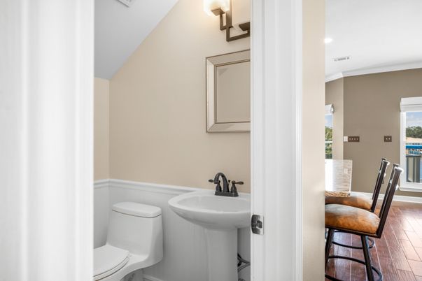 Bathroom, Interior, Recessed Lighting, Wood Texture Flooring
