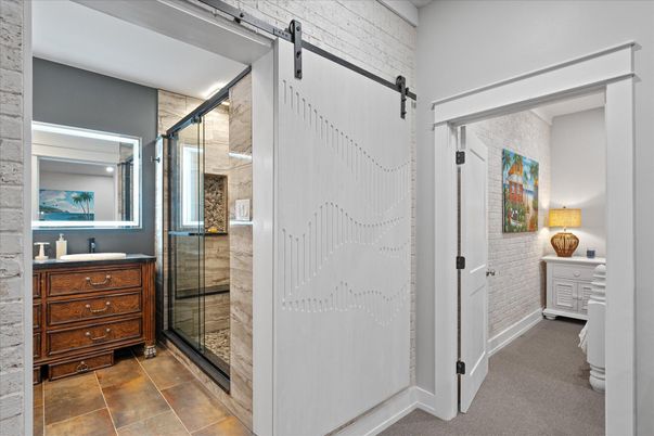 Bathroom, Glass Shower, Interior, Stone Walls