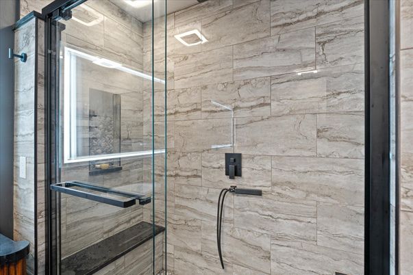 Bathroom, Glass Shower, Interior, Marble Walls