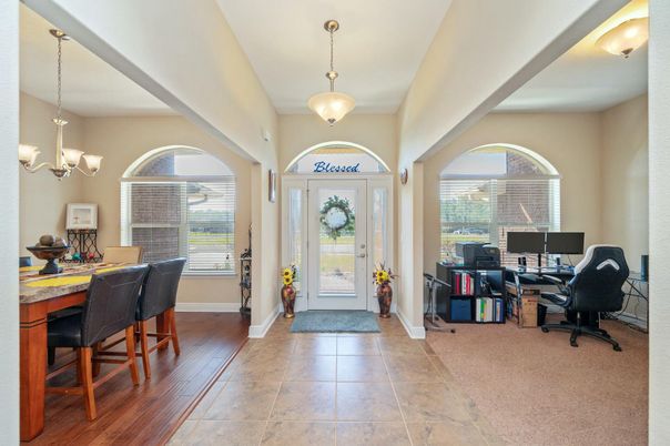 Chandelier, Home Office, Interior, Pendant Lights, Wood Texture Flooring