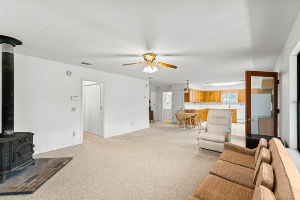 Dining room, Fireplace, Interior, Kitchen, Living room