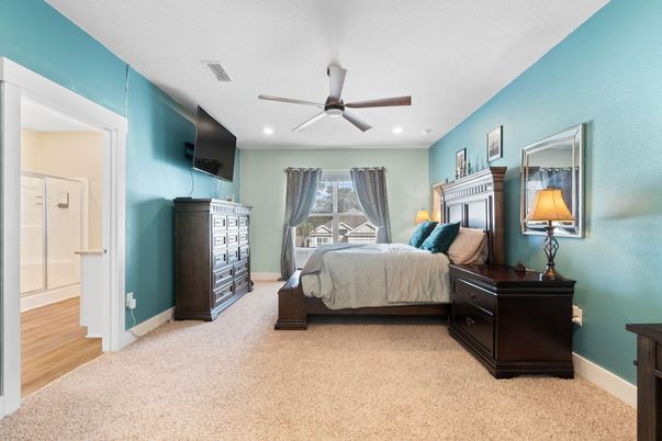 Bedroom, Interior, Recessed Lighting, Wood Texture Flooring