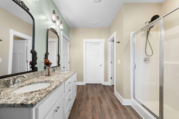 Bathroom, Dual Sink Vanities, Interior, Wood Texture Flooring