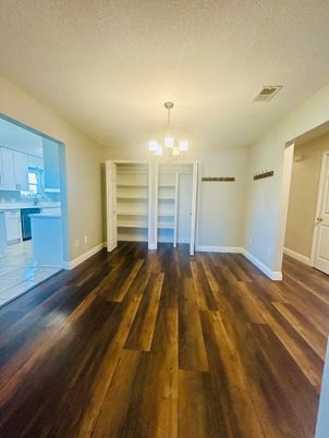 Chandelier, Empty room, Interior, Wood Texture Flooring