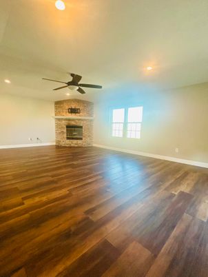 Empty room, Fireplace, Interior, Recessed Lighting, Wood Texture Flooring