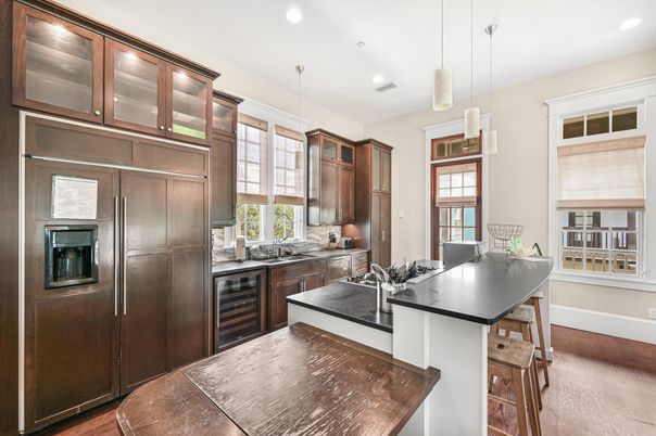 Interior, Kitchen, Pendant Lights, Recessed Lighting, Wood Texture Flooring