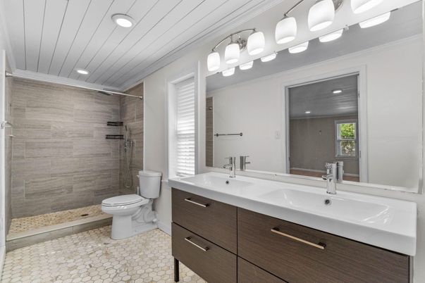 Bathroom, Dual Sink Vanities, Glass Shower, Interior, Recessed Lighting