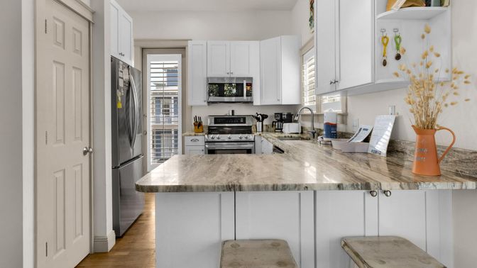 Interior, Kitchen, Stainless Steel Appliances, Wood Texture Flooring