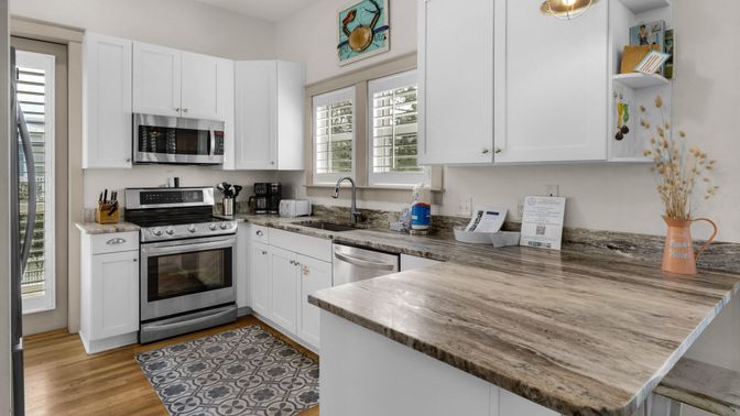 Interior, Kitchen, Stainless Steel Appliances, Wood Texture Flooring
