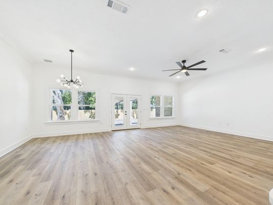 Empty room, Interior, Pendant Lights, Recessed Lighting, Wood Texture Flooring