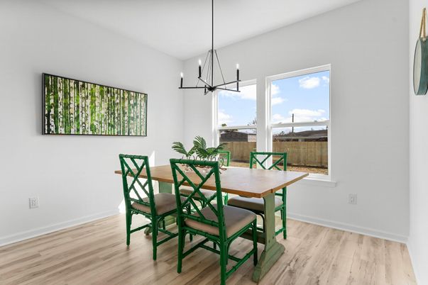 Dining room, Interior, Pendant Lights, Wood Texture Flooring