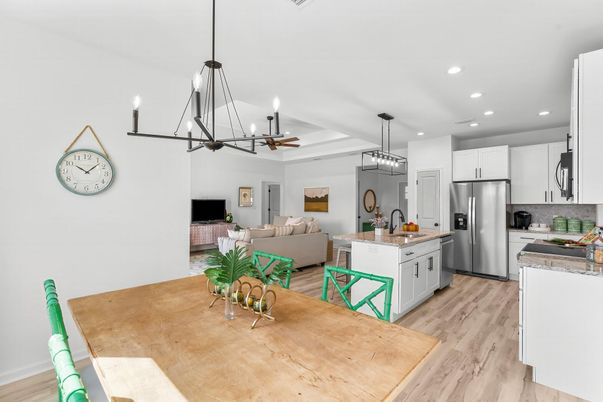 Interior, Kitchen, Living room, Pendant Lights, Recessed Lighting, Stainless Steel Appliances, Wood Texture Flooring