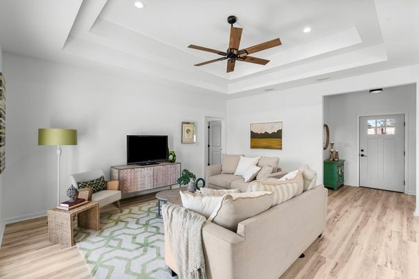 Interior, Living room, Recessed Lighting, Wood Texture Flooring