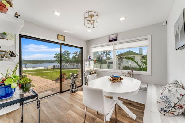 Dining room, Interior, Recessed Lighting, Water, Wood Texture Flooring