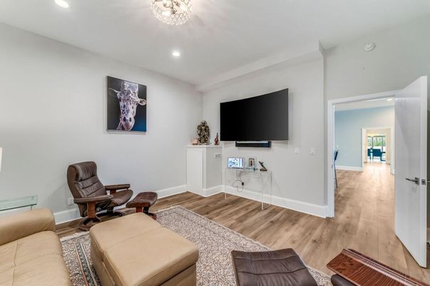 Interior, Living room, Recessed Lighting, Wood Texture Flooring
