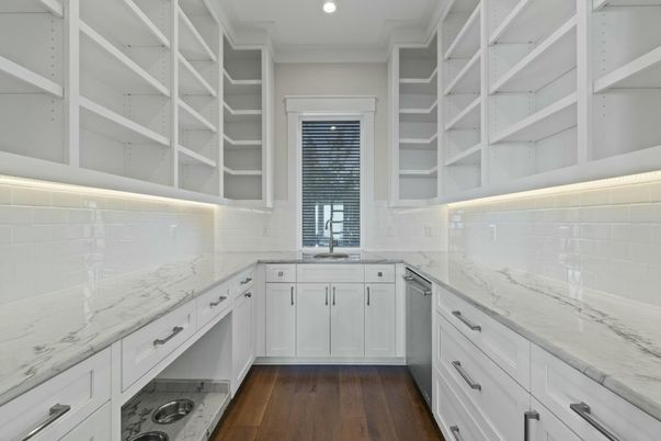 Interior, Marble Walls, Recessed Lighting, Walk-in Closets, Wood Texture Flooring