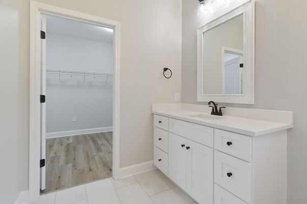 Bathroom, Dual Sink Vanities, Interior, Walk-in Closets, Wood Texture Flooring