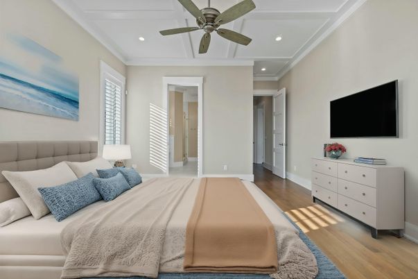 Bedroom, Interior, Recessed Lighting, Wood Texture Flooring