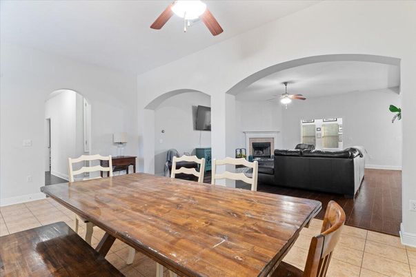 Dining room, Fireplace, Interior, Living room, Wood Texture Flooring