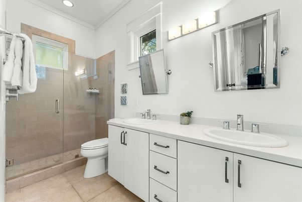 Bathroom, Dual Sink Vanities, Glass Shower, Interior, Recessed Lighting
