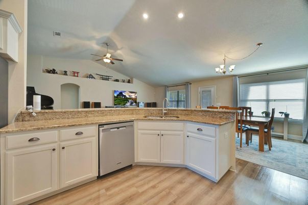 Chandelier, Dining room, Interior, Kitchen, Recessed Lighting, Wood Texture Flooring
