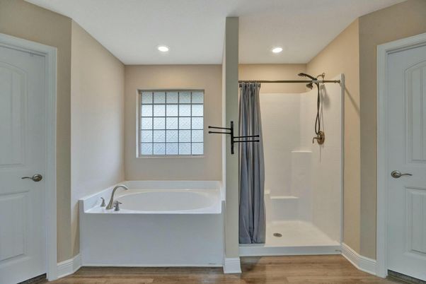 Bathroom, Interior, Recessed Lighting, Wood Texture Flooring