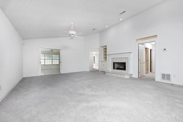 Empty room, Fireplace, Interior, Recessed Lighting