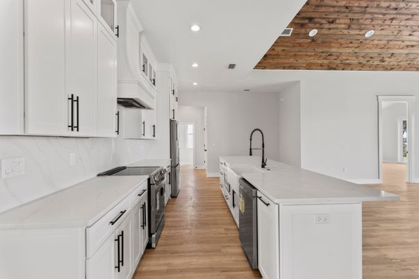 Interior, Kitchen, Marble Walls, Recessed Lighting, Wooden Ceilings, Wood Texture Flooring