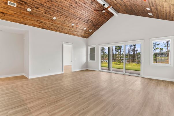 Empty room, Interior, Recessed Lighting, Wooden Ceilings, Wood Texture Flooring