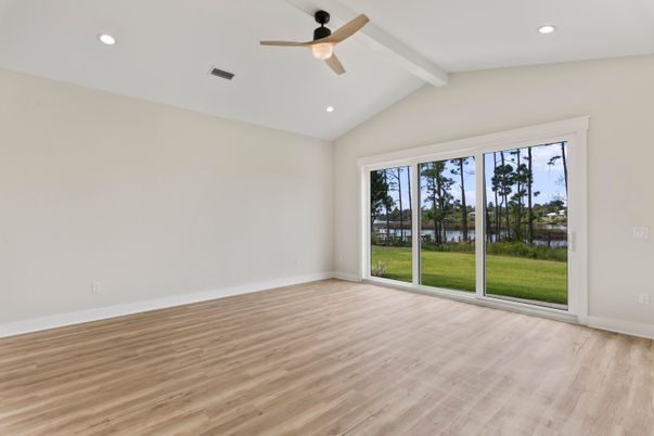 Empty room, Interior, Recessed Lighting, Wood Texture Flooring