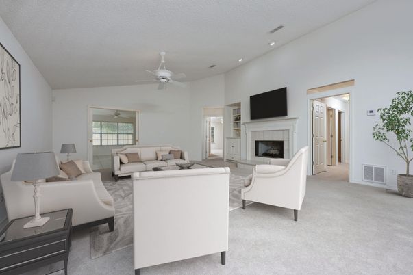 Fireplace, Interior, Living room, Recessed Lighting