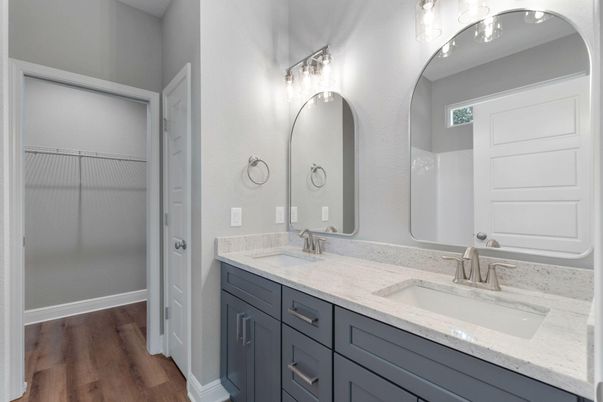Bathroom, Dual Sink Vanities, Interior, Wood Texture Flooring